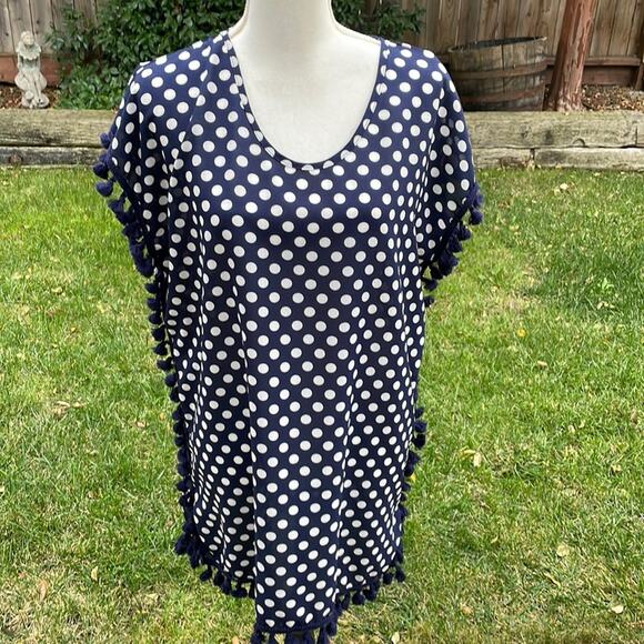 Yincro Blue & White Polka Dot Tassel Beach Swimsuit Cover-up One SIze - Picture 1 of 12